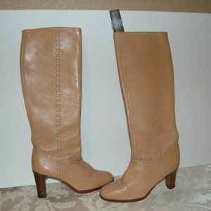 Tall Beige Leather Boots, Italian Made, Size 7